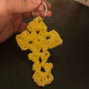Handcrafted Yellow Crochet Cross Keychain